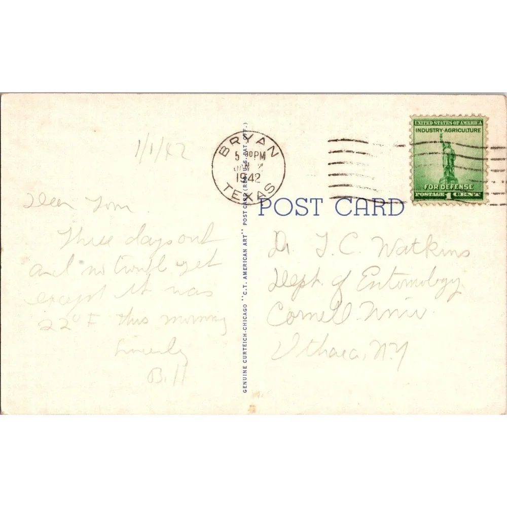 Vintage Postcard Gaston High School Joinerville Texas Henderson 1942 Postmark‎
